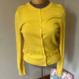 Banana Republic Preppy Cardigan Sweater Womens Large Button Front Yellow